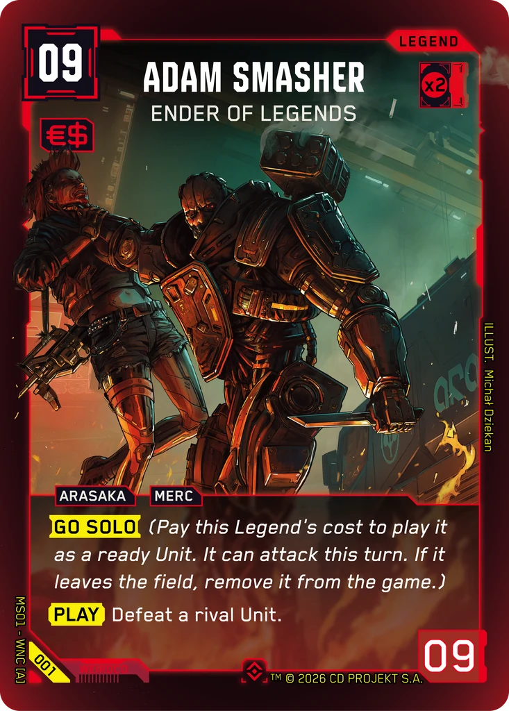 Adam Smasher: Ender of Legends — karta Legend Cyberpunk TCG (Welcome to Night City — Retail)