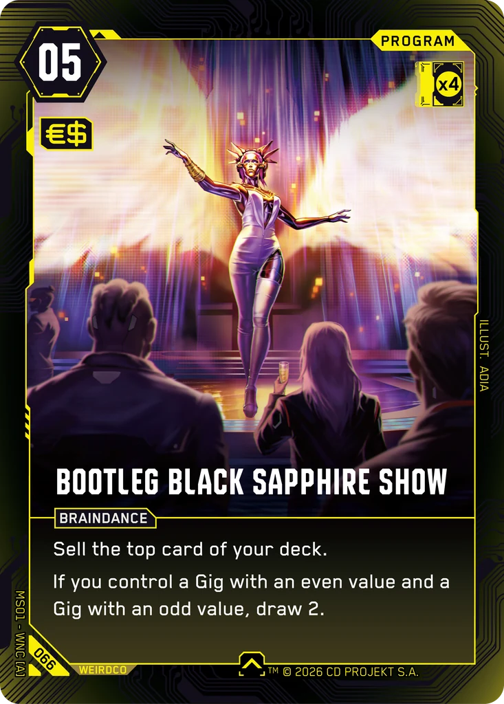 Bootleg Black Sapphire Show — karta Program Cyberpunk TCG (Welcome to Night City — Retail)