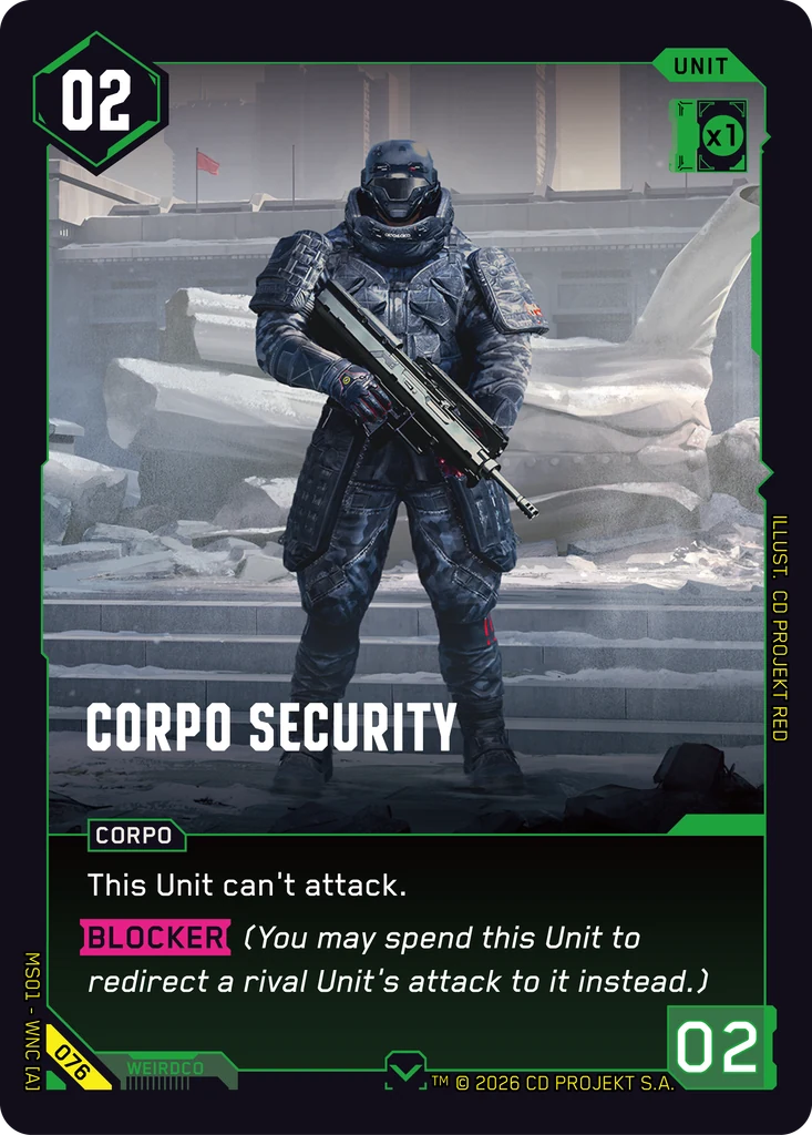 Corpo Security — karta Unit Cyberpunk TCG (Welcome to Night City — Retail)