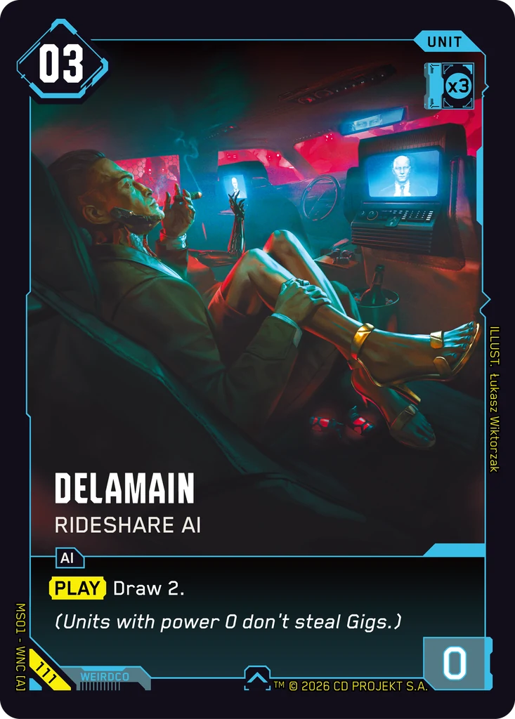 Delamain: Rideshare AI — karta Unit Cyberpunk TCG (Welcome to Night City — Retail)