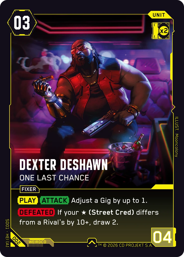 Dexter DeShawn: One Last Chance — karta Unit Cyberpunk TCG (The Heist — Retail Starter Deck)
