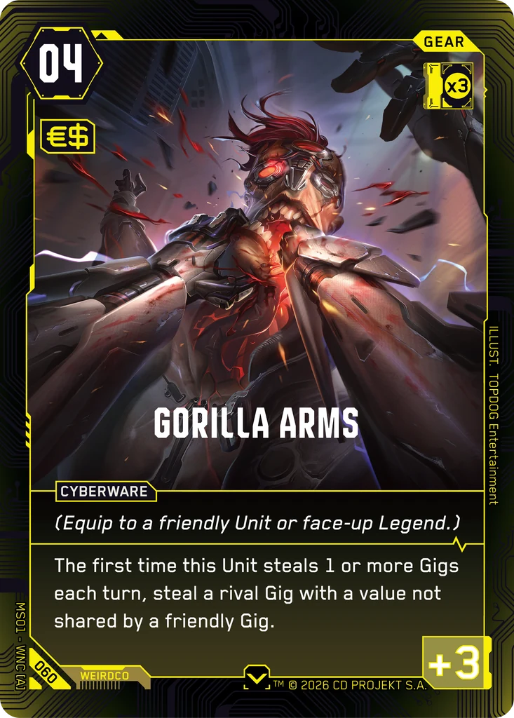 Gorilla Arms — karta Gear Cyberpunk TCG (Welcome to Night City — Retail)