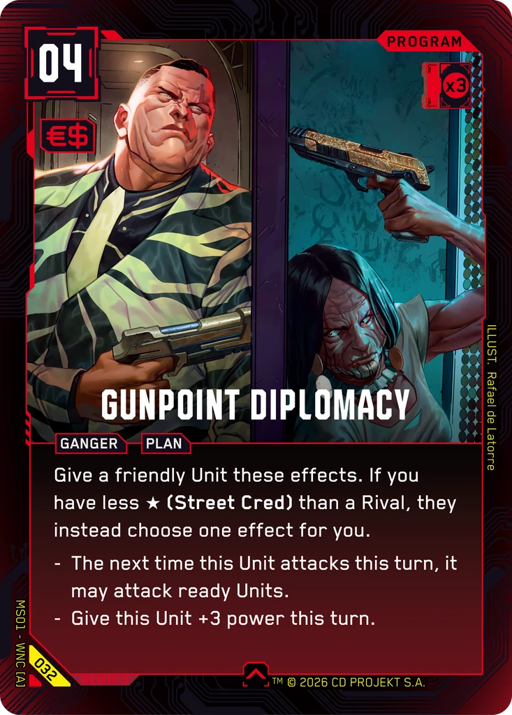 Gunpoint Diplomacy — karta Program Cyberpunk TCG (Welcome to Night City — Retail)