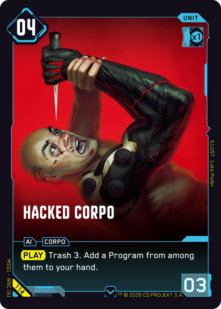 Hacked Corpo — karta Unit Cyberpunk TCG (Welcome to Night City — Retail)