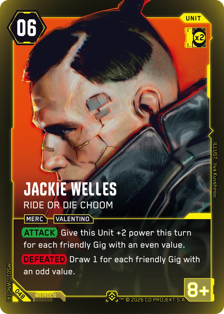 Jackie Welles: Ride or Die Choom — karta Unit Cyberpunk TCG (Welcome to Night City — Retail)