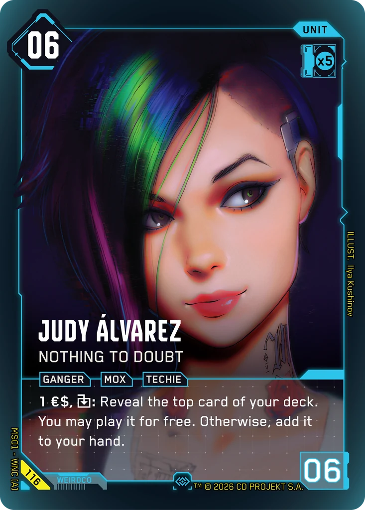 Judy Álvarez: Nothing to Doubt — karta Unit Cyberpunk TCG (Welcome to Night City — Retail)