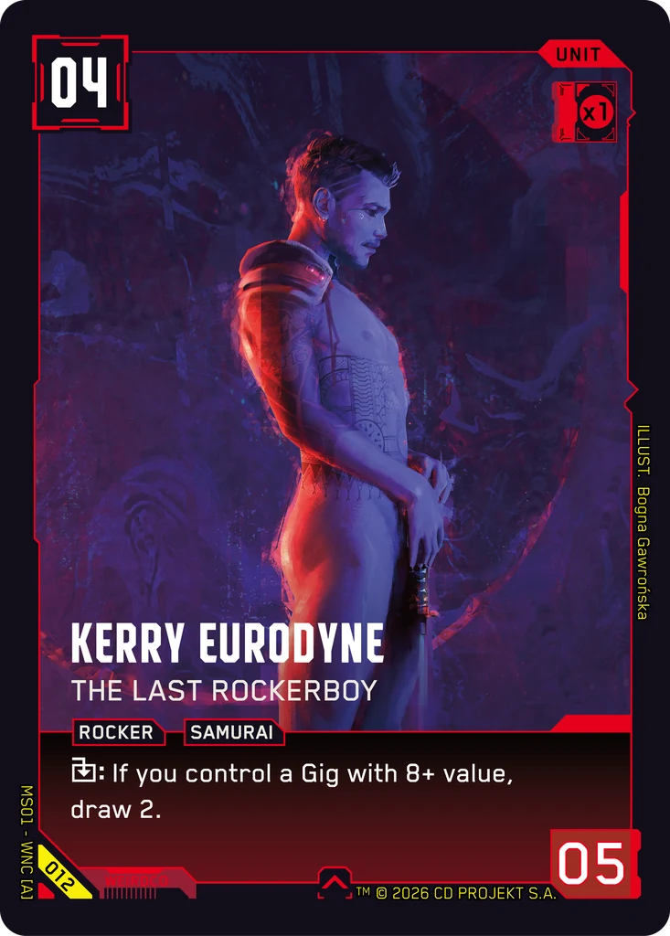 Kerry Eurodyne: The Last Rockerboy — karta Unit Cyberpunk TCG (Welcome to Night City — Retail)