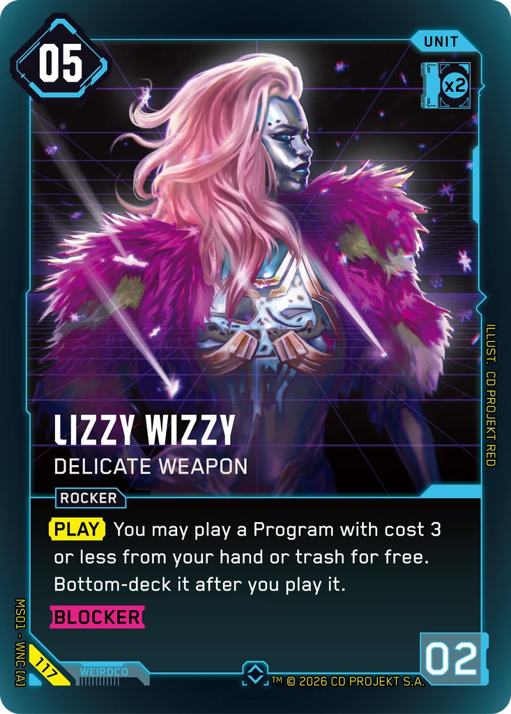 Lizzy Wizzy: Delicate Weapon — karta Unit Cyberpunk TCG (Welcome to Night City — Retail)