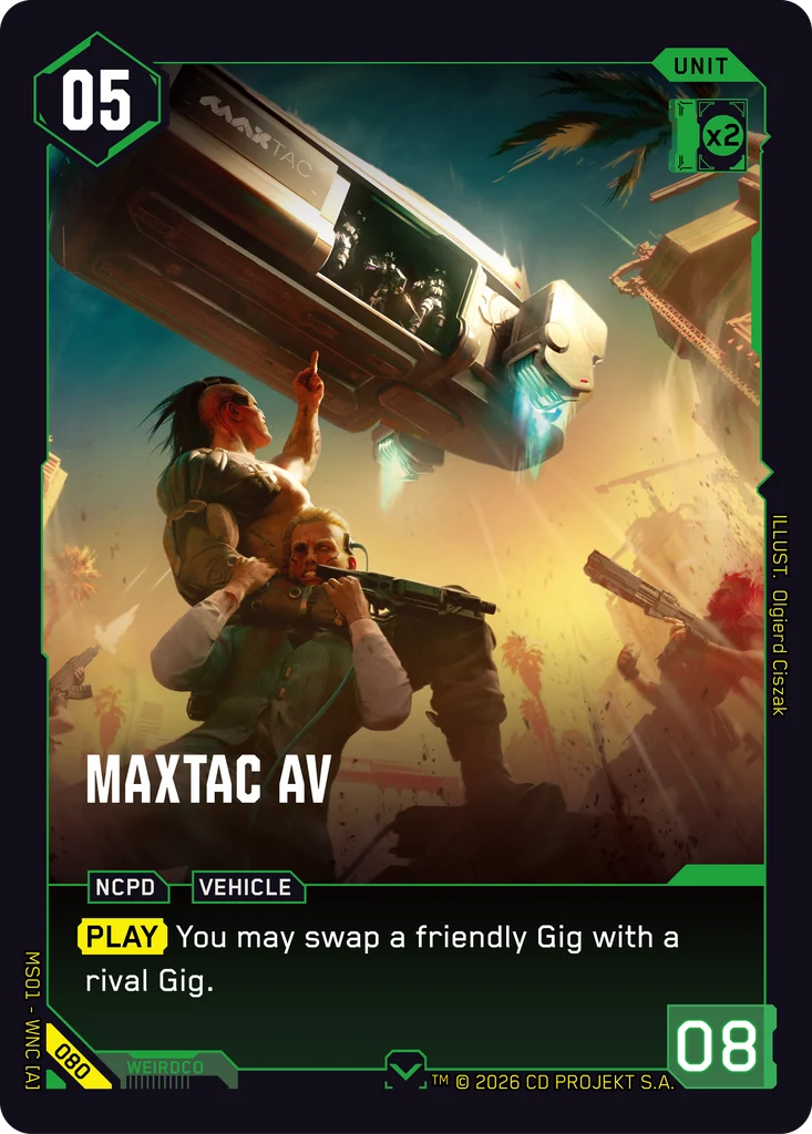MaxTac AV — karta Unit Cyberpunk TCG (Welcome to Night City — Retail)
