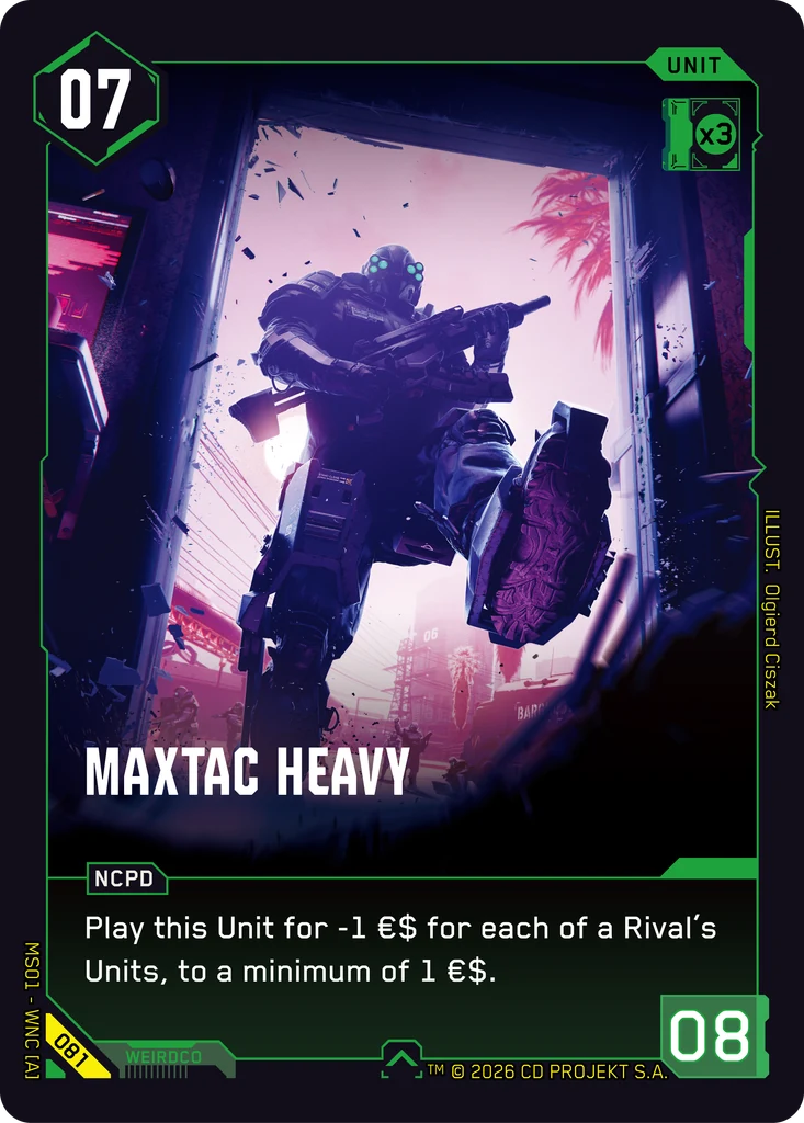 MaxTac Heavy — karta Unit Cyberpunk TCG (Welcome to Night City — Retail)