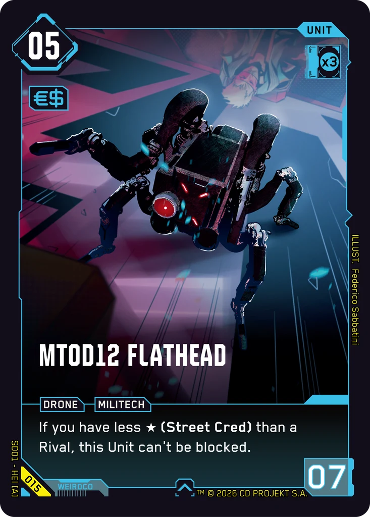 MT0D12 Flathead — karta Unit Cyberpunk TCG (The Heist — Retail Starter Deck)