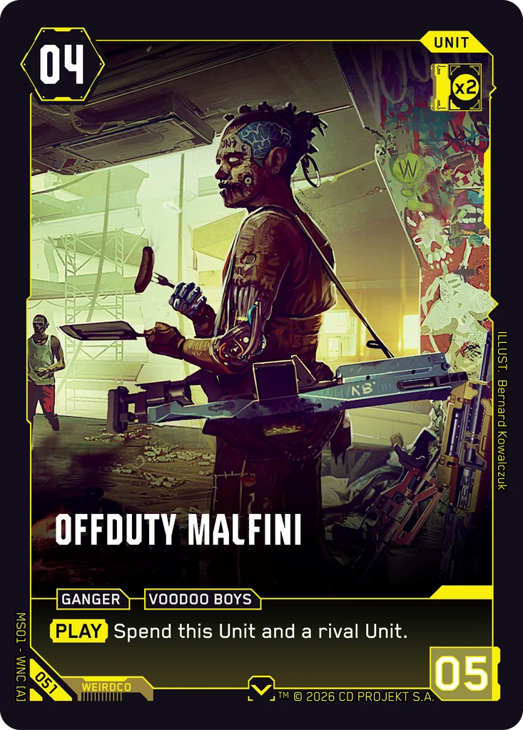 Offduty Malfini — karta Unit Cyberpunk TCG (Welcome to Night City — Retail)