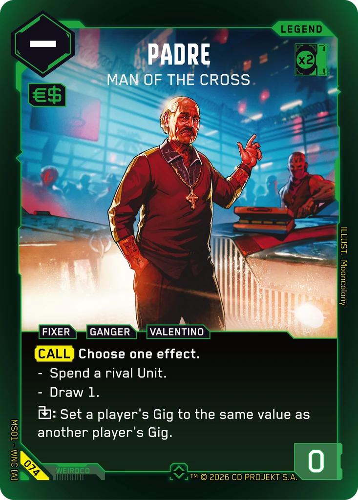 Padre: Man of the Cross — karta Legend Cyberpunk TCG (Welcome to Night City — Retail)