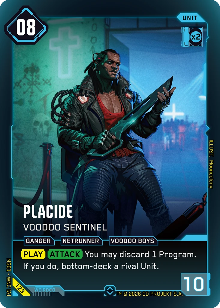 Placide: Voodoo Sentinel — karta Unit Cyberpunk TCG (Welcome to Night City — Retail)