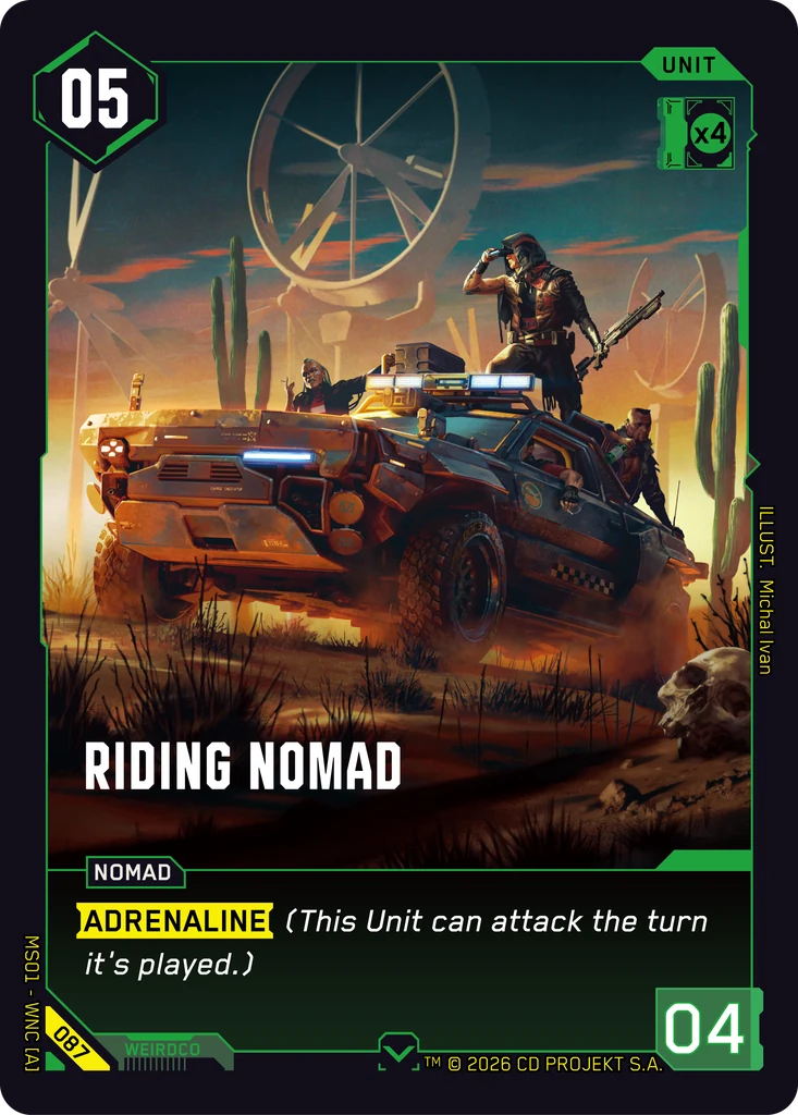Riding Nomad — karta Unit Cyberpunk TCG (Welcome to Night City — Retail)