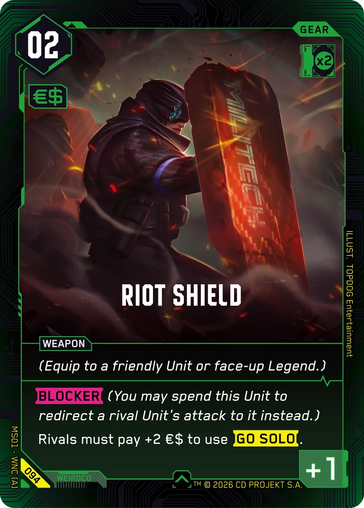 Riot Shield — karta Gear Cyberpunk TCG (Welcome to Night City — Retail)