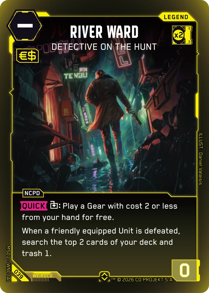 River Ward: Detective on the Hunt — karta Legend Cyberpunk TCG (Welcome to Night City — Retail)