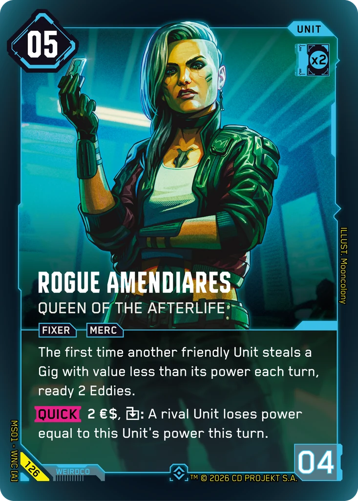 Rogue Amendiares: Queen of the Afterlife — karta Unit Cyberpunk TCG (Welcome to Night City — Retail)