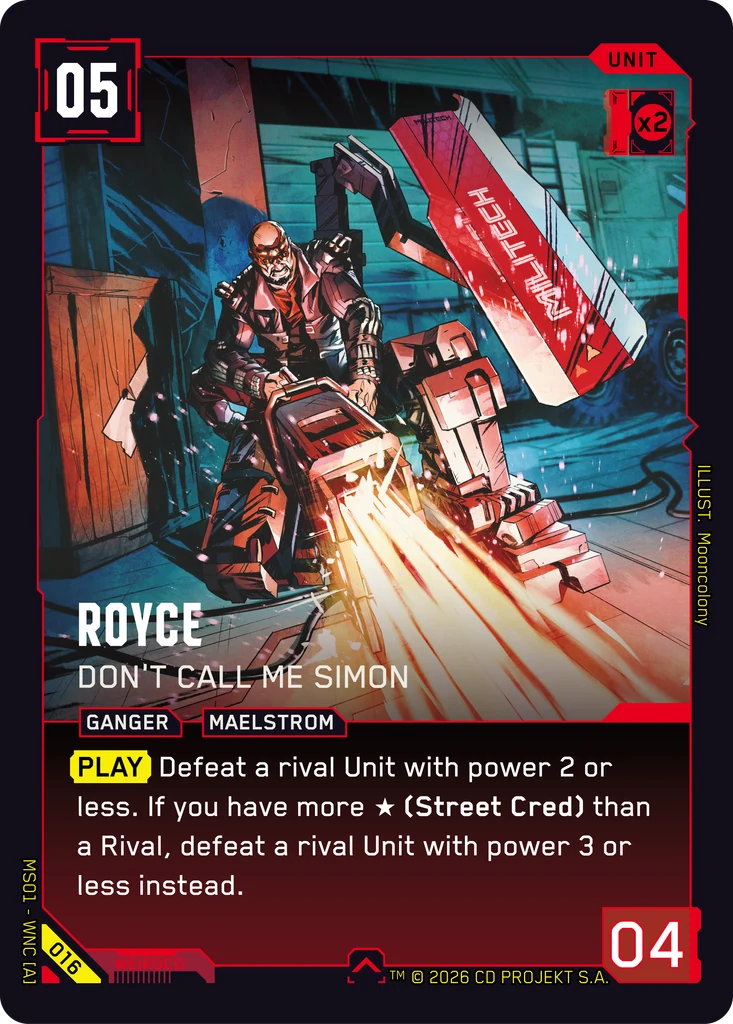 Royce: Don't Call Me Simon — karta Unit Cyberpunk TCG (Welcome to Night City — Retail)