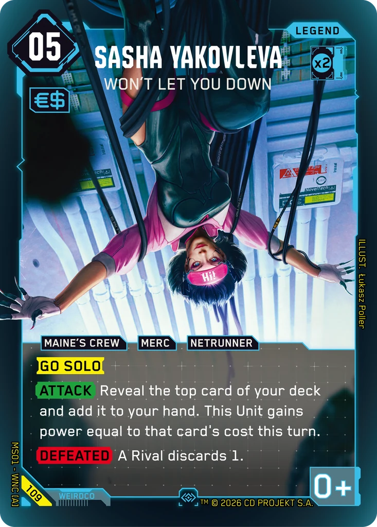 Sasha Yakovleva: Won't Let You Down — karta Legend Cyberpunk TCG (Welcome to Night City — Retail)