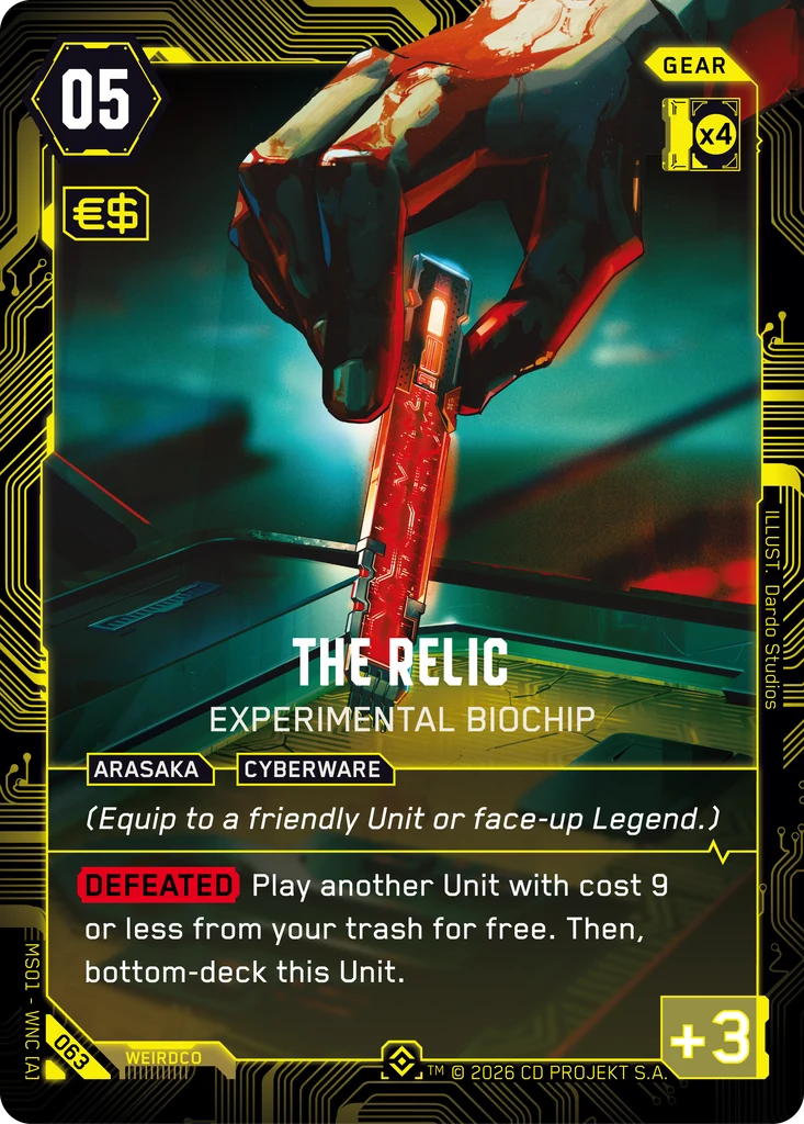 The Relic: Experimental Biochip — karta Gear Cyberpunk TCG (Welcome to Night City — Retail)