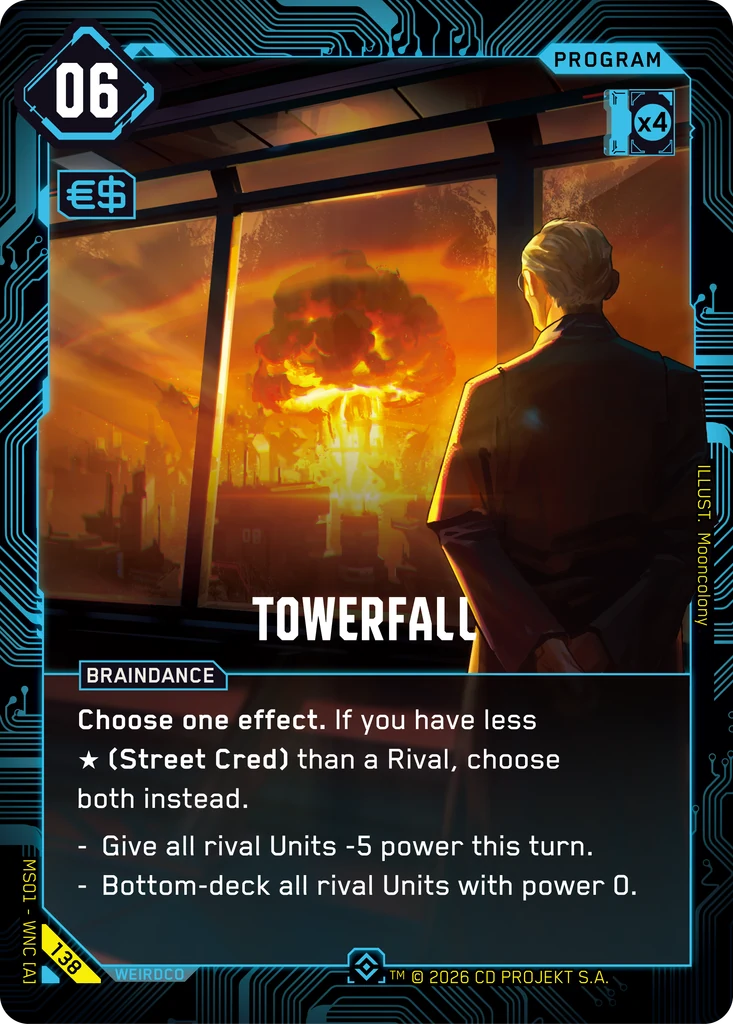Towerfall — karta Program Cyberpunk TCG (Welcome to Night City — Retail)