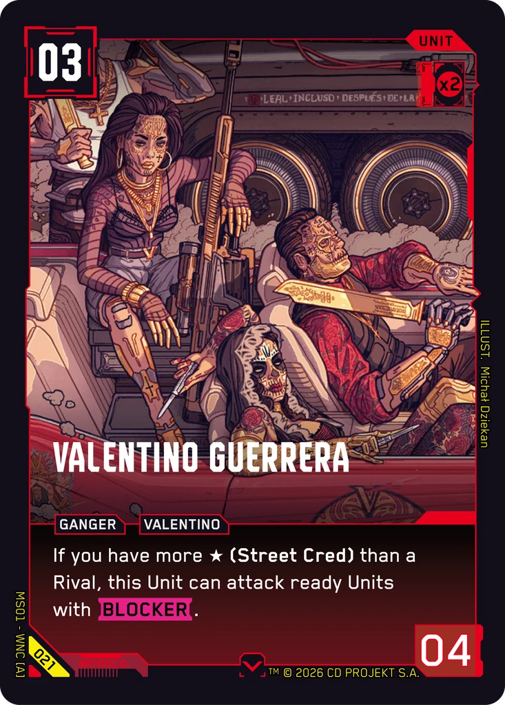 Valentino Guerrera — karta Unit Cyberpunk TCG (Welcome to Night City — Retail)