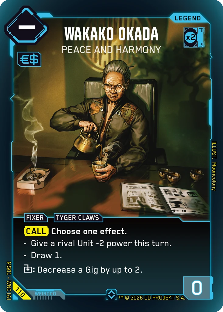 Wakako Okada: Peace and Harmony — karta Legend Cyberpunk TCG (Welcome to Night City — Retail)