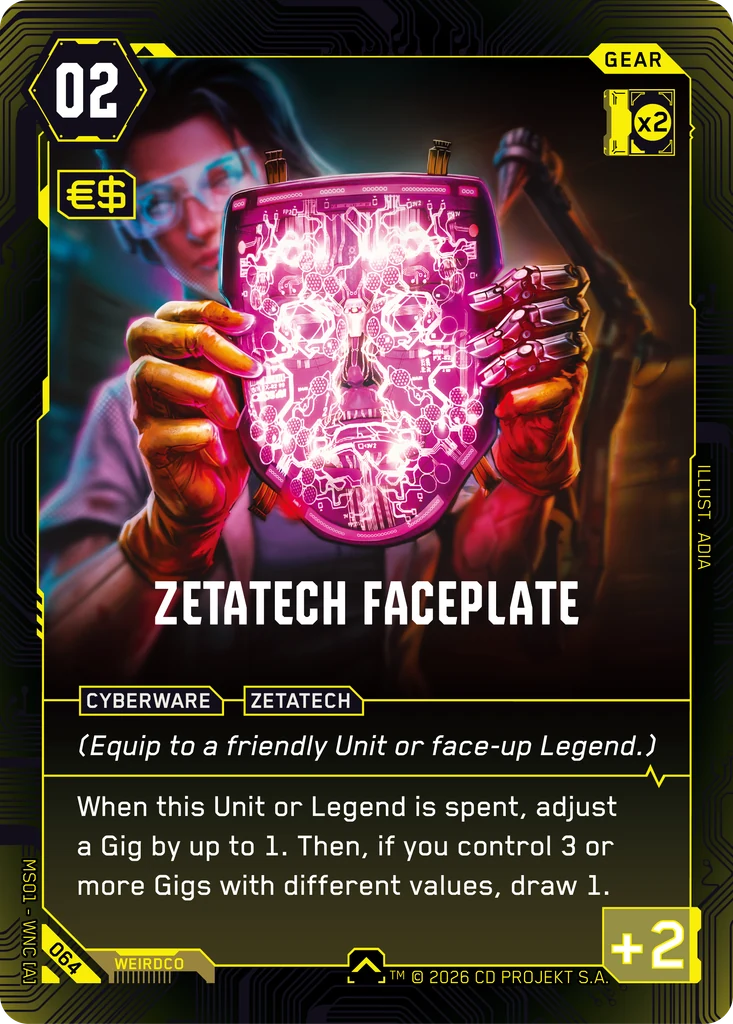 Zetatech Faceplate — karta Gear Cyberpunk TCG (Welcome to Night City — Retail)